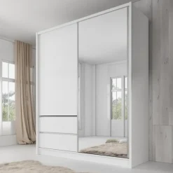 Meubella - Kledingkast Sento - Wit - 180 cm - Met spiegel