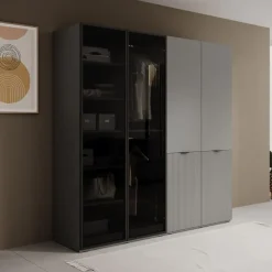 Meubella - Kledingkast Shelton - Grijs - 202 cm - Met glas