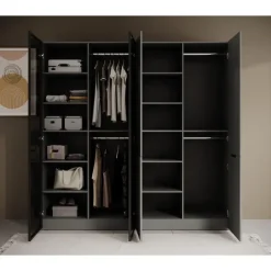 Meubella - Kledingkast Shelton - Grijs - 202 cm - Met glas