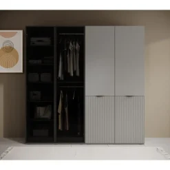 Meubella - Kledingkast Shelton - Grijs - 202 cm - Met glas