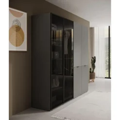 Meubella - Kledingkast Shelton - Grijs - 202 cm - Met glas