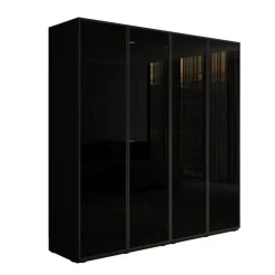 Meubella - Kledingkast Shelton - Zwart 1 - 202 cm - Met glas