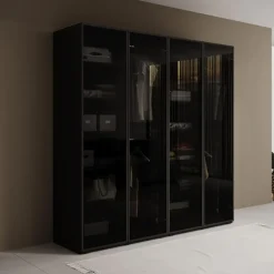 Meubella - Kledingkast Shelton - Zwart 1 - 202 cm - Met glas