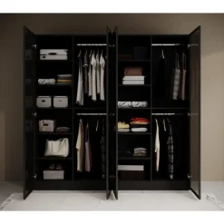 Meubella - Kledingkast Shelton - Zwart 1 - 202 cm - Met glas