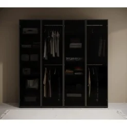 Meubella - Kledingkast Shelton - Zwart 1 - 202 cm - Met glas