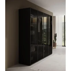 Meubella - Kledingkast Shelton - Zwart 1 - 202 cm - Met glas