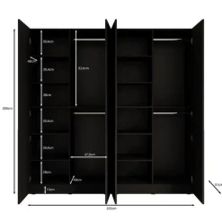 Meubella - Kledingkast Shelton - Zwart 1 - 202 cm - Met glas