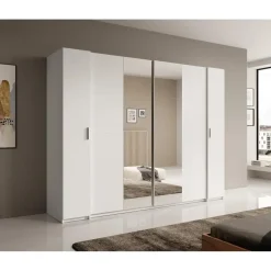 Meubella - Kledingkast Stoke - Wit - 270 cm - Met spiegel