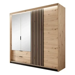 Meubella - Kledingkast Tasha - Eiken - Antraciet - 220 cm - Met spiegel