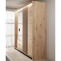 Meubella - Kledingkast Tasha - Eiken - Antraciet - 220 cm - Met spiegel