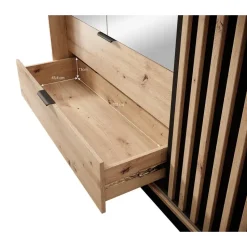 Meubella - Kledingkast Tasha - Eiken - Antraciet - 220 cm - Met spiegel