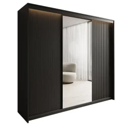 Meubella - Kledingkast Timoteo - Zwart - 250 cm - Met spiegel