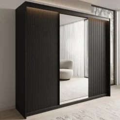 Meubella - Kledingkast Timoteo - Zwart - 250 cm - Met spiegel