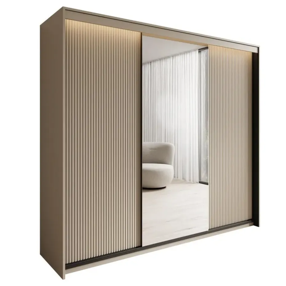 Meubella - Kledingkast Timoteo - Beige - 250 cm - Met spiegel