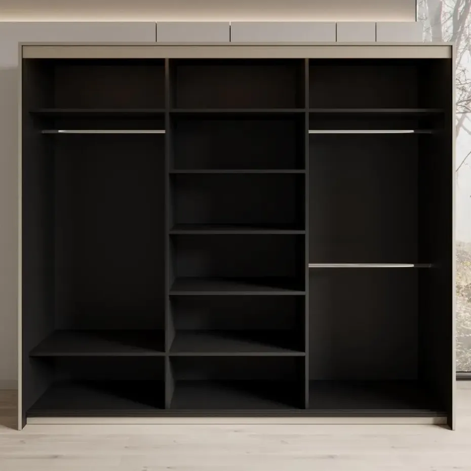 Meubella - Kledingkast Timoteo - Beige - 250 cm - Met spiegel