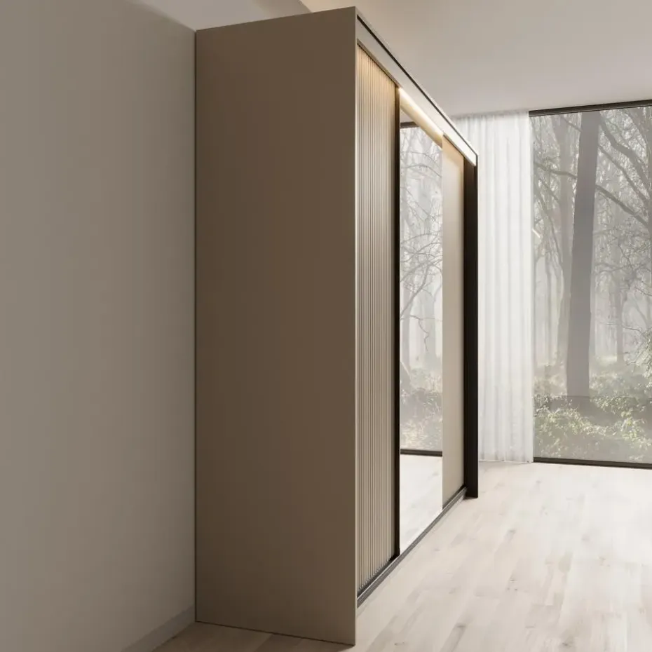 Meubella - Kledingkast Timoteo - Beige - 250 cm - Met spiegel