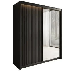 Meubella - Kledingkast Timoteo - Zwart - 200 cm - Met spiegel