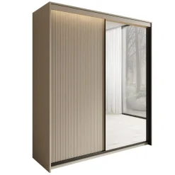 Meubella - Kledingkast Timoteo - Beige - 200 cm - Met spiegel