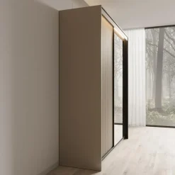 Meubella - Kledingkast Timoteo - Beige - 200 cm - Met spiegel