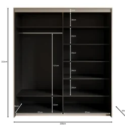 Meubella - Kledingkast Timoteo - Beige - 200 cm - Met spiegel