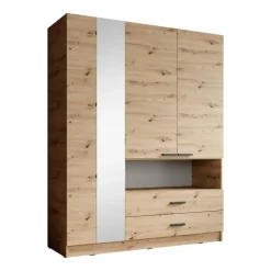 Meubella - Kledingkast Tobin - Eiken - 158 cm - Met spiegel