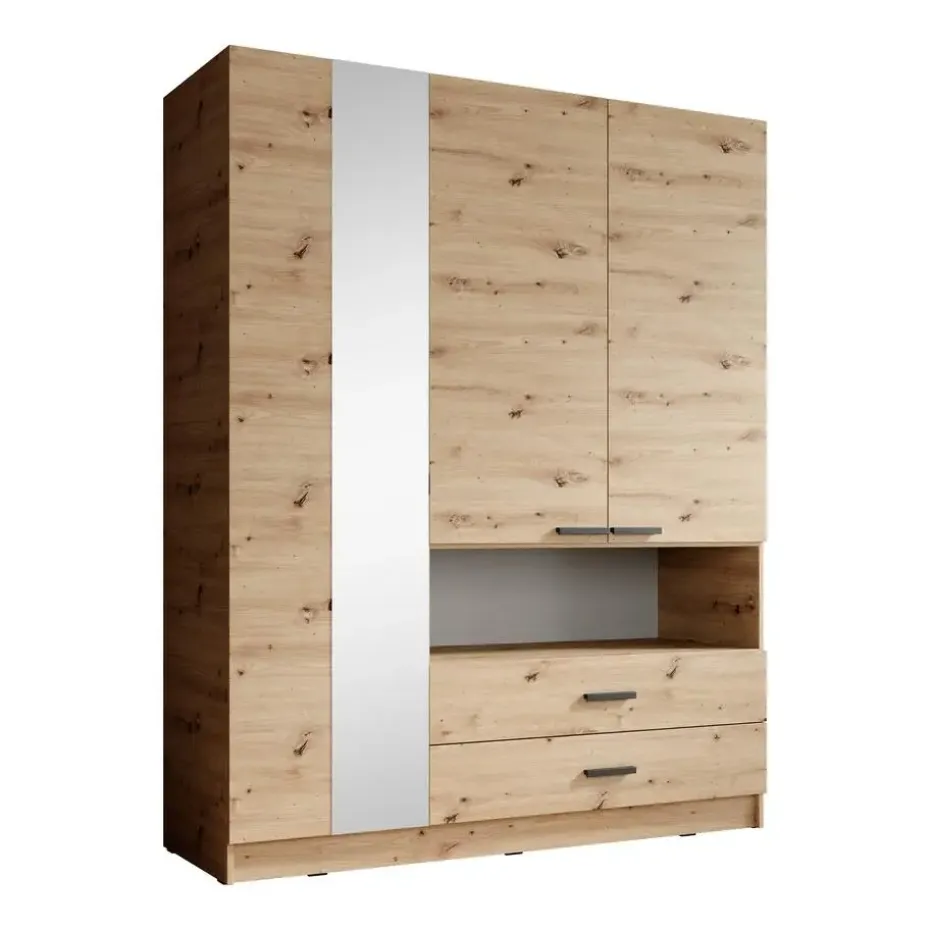 Meubella - Kledingkast Tobin - Eiken - 158 cm - Met spiegel