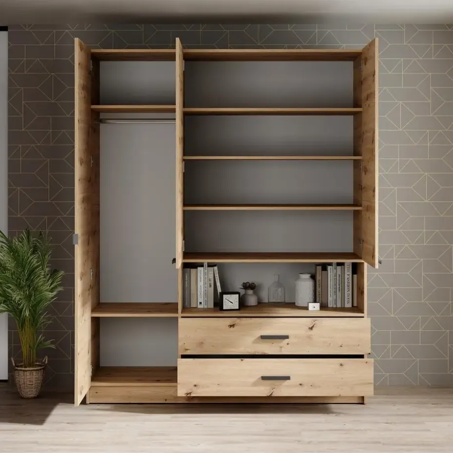 Meubella - Kledingkast Tobin - Eiken - 158 cm - Met spiegel