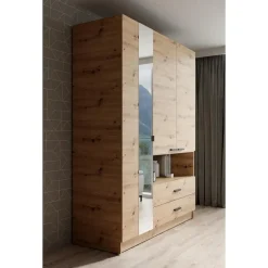 Meubella - Kledingkast Tobin - Eiken - 158 cm - Met spiegel