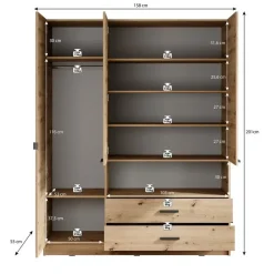 Meubella - Kledingkast Tobin - Eiken - 158 cm - Met spiegel