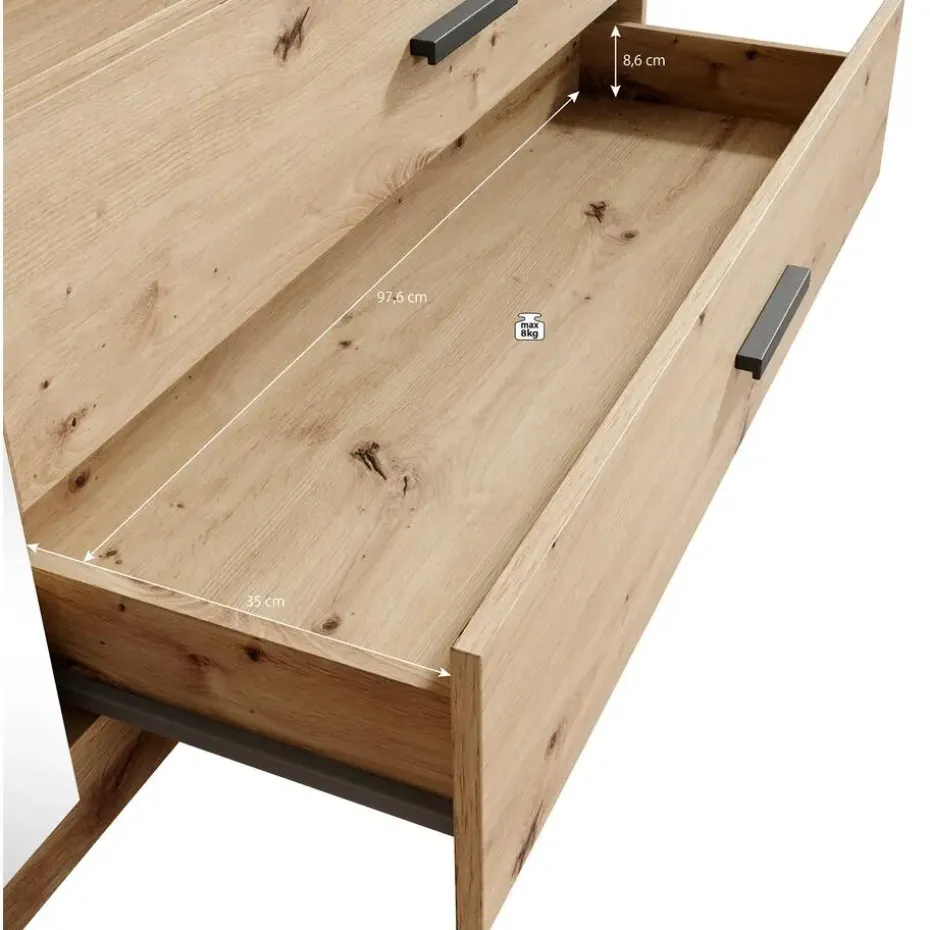 Meubella - Kledingkast Tobin - Eiken - 158 cm - Met spiegel