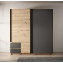 Meubella - Kledingkast Ulan - Eiken - Grijs - 181 cm