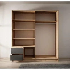 Meubella - Kledingkast Ulan - Eiken - Grijs - 181 cm