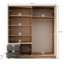 Meubella - Kledingkast Ulan - Eiken - Grijs - 181 cm