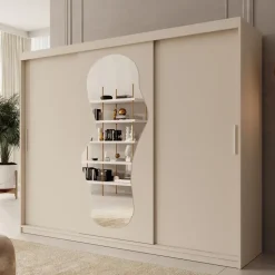 Meubella - Kledingkast Ulysses - Beige - 250 cm - Met spiegel