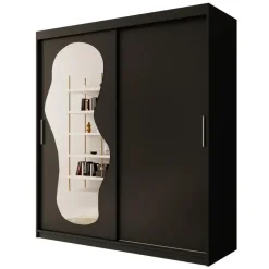 Meubella - Kledingkast Ulysses - Zwart - 180 cm - Met spiegel