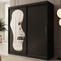 Meubella - Kledingkast Ulysses - Zwart - 180 cm - Met spiegel