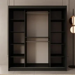 Meubella - Kledingkast Ulysses - Zwart - 180 cm - Met spiegel