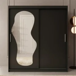 Meubella - Kledingkast Ulysses - Zwart - 180 cm - Met spiegel