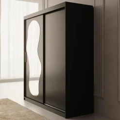 Meubella - Kledingkast Ulysses - Zwart - 180 cm - Met spiegel