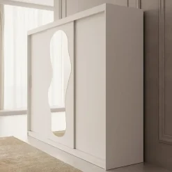 Meubella - Kledingkast Ulysses - Wit - 250 cm - Met spiegel