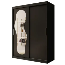 Meubella - Kledingkast Ulysses - Zwart - 150 cm - Met spiegel