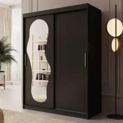 Meubella - Kledingkast Ulysses - Zwart - 150 cm - Met spiegel