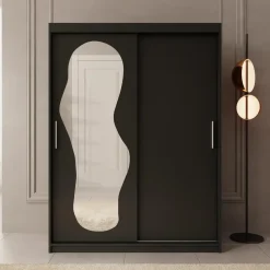 Meubella - Kledingkast Ulysses - Zwart - 150 cm - Met spiegel