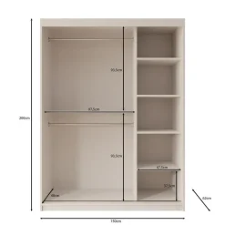 Meubella - Kledingkast Ulysses - Zwart - 150 cm - Met spiegel