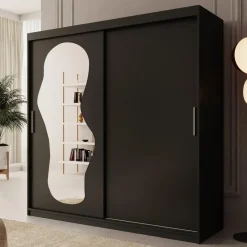 Meubella - Kledingkast Ulysses - Zwart - 200 cm - Met spiegel