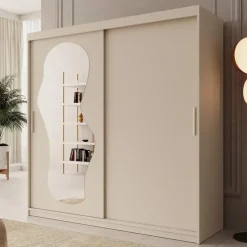 Meubella - Kledingkast Ulysses - Beige - 200 cm - Met spiegel