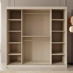 Meubella - Kledingkast Ulysses - Beige - 200 cm - Met spiegel