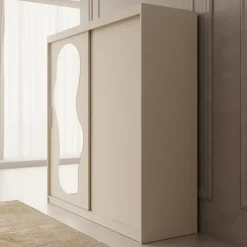 Meubella - Kledingkast Ulysses - Beige - 200 cm - Met spiegel