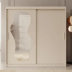 Meubella - Kledingkast Ulysses - Beige - 200 cm - Met spiegel