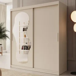 Meubella - Kledingkast Ulysses - Beige - 180 cm - Met spiegel